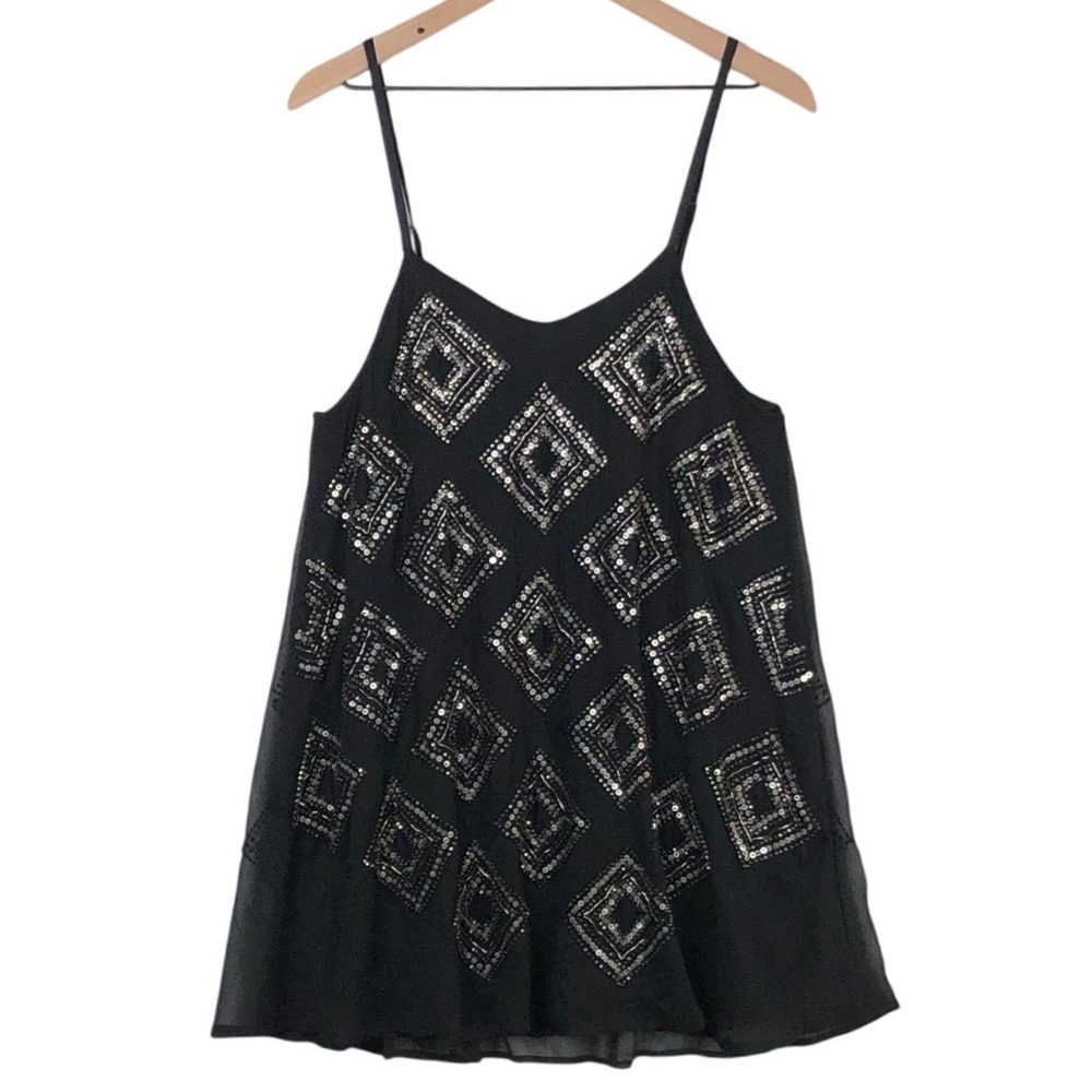 AMUSE SOCIETY Sequin Beaded Mini Dress Sz M Black Lined